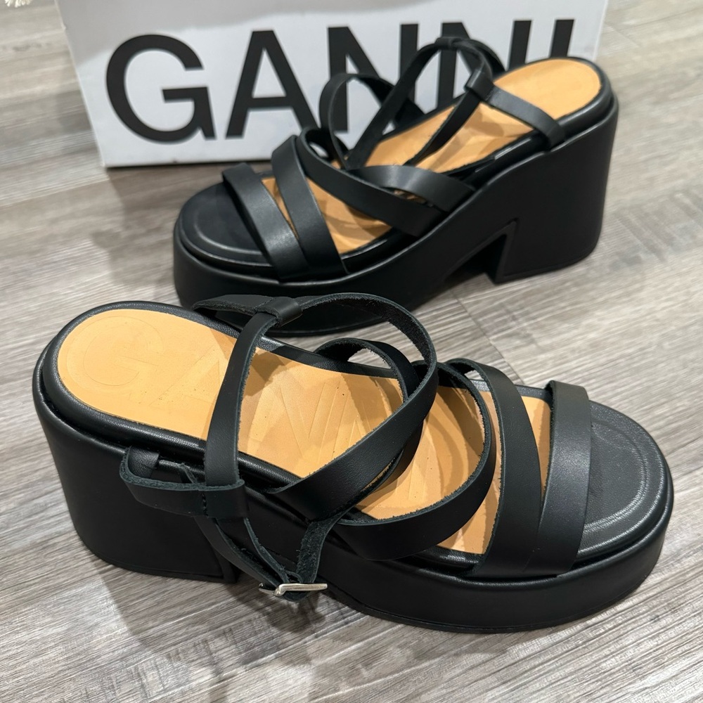 Ganni Black Platform Sandals
